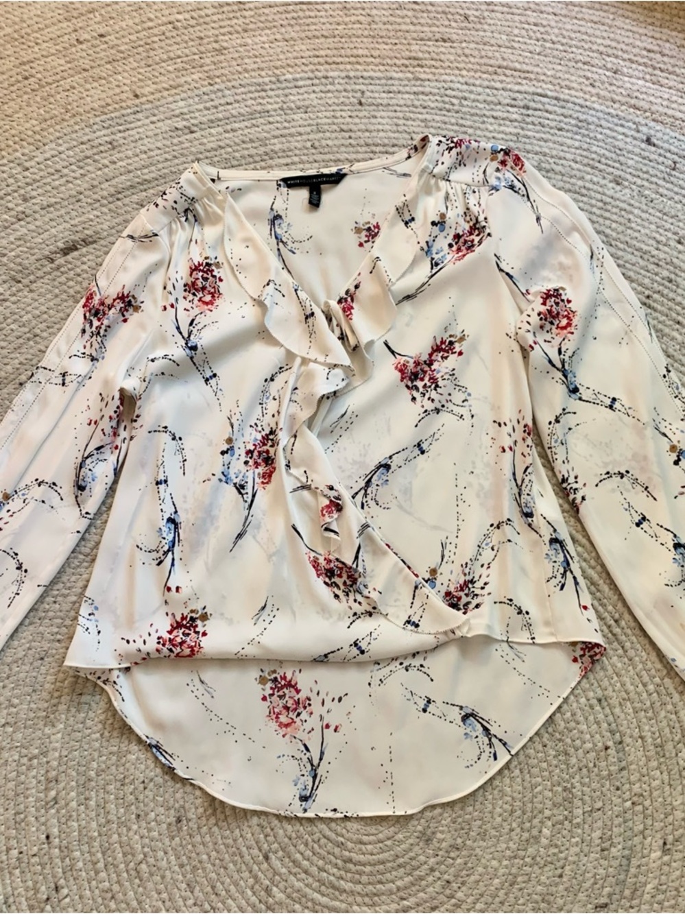 Coastal Grandma Floral Prairie WHBM Silky Feminine Blouse Size 8